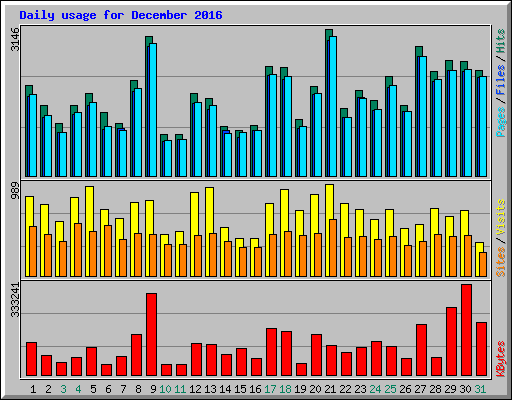 Daily usage for December 2016